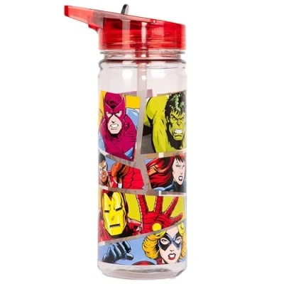 Afbeelding van Marvel Avengers Plastic fles met rietje, BPA vrij, 580 ml, schoolwaterfles voor jongens, 100% lekvrij, duurzaam, superheldenfles