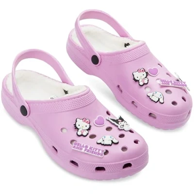Afbeelding van Hello Kitty Clogs voor dames met fleecevoering en afneembare bedels, cadeau dames, Roze, 35/36 EU