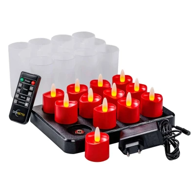 Afbeelding van LED kaarsjes rood oplaadbaar 105 uur waterdicht met Afstandsbediening 6 Stuks timerfunctie