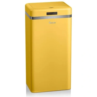 Afbeelding van Swan Retro Automatische keukenafvalemmer, bewegingssensor, 45 liter, metaal, intelligente recycling afvalemmer, grote inhoud, vintage design, geel