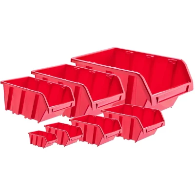 Afbeelding van KADAX Workshop stapelkist, stapelbox van PP kunststof, opbergbox in verschillende maten, opbergdozen voor gereedschapswand, opbergdoos, sorteerdoos (rood, 20 stuks, 290 x 200 mm)
