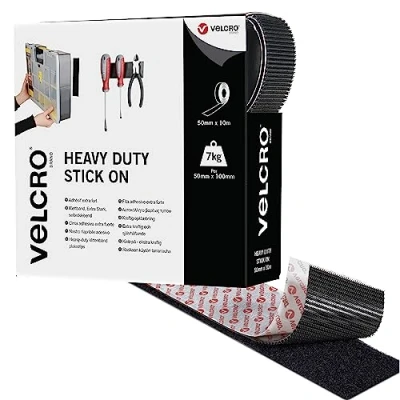 Afbeelding van VELCRO Merk Heavy Duty Stick On tape Op lengte gesneden industriële extra sterke dubbelzijdige haak &amp; lus zelfklevende Perfect voor kamerinrichting en thuis, kantoor, garagegebruik zwart