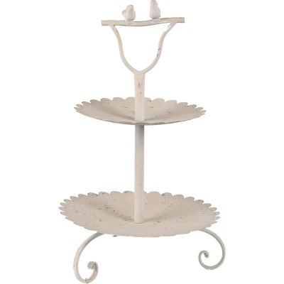 Afbeelding van Clayre &amp; Eef Etagère 2 laags Ø 32x51 cm Beige IJzer Rond Vogels