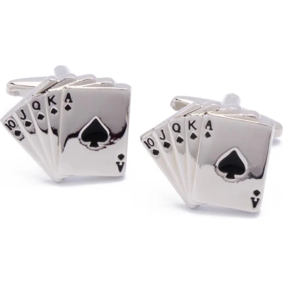 Afbeelding van Manchetknopen Kaarten Speelkaarten Royal Flush Schoppen