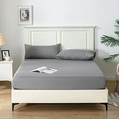 Afbeelding van Good Nite Hoeslaken Super King Bedlakens 25 CM Extra Diepe Pocket Lakens Zachte en Ademende Machine Wasbaar Enkele Dubbele Size (Donkergrijs, King)