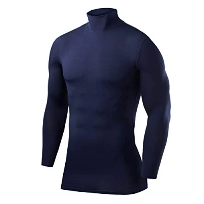 Afbeelding van PowerLayer thermoshirt heren lange mouw Compressie shirt met opstaande kraag Sportshirt voor voetbal of hardlopen Basislaag fietsshirt Marineblauw, XXL