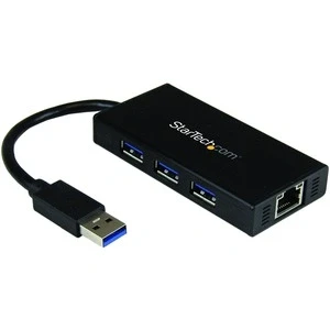 Afbeelding van StarTech.com 3 poorts draagbare USB 3.0 hub met Gigabit Ethernet adapter NIC aluminium kabel