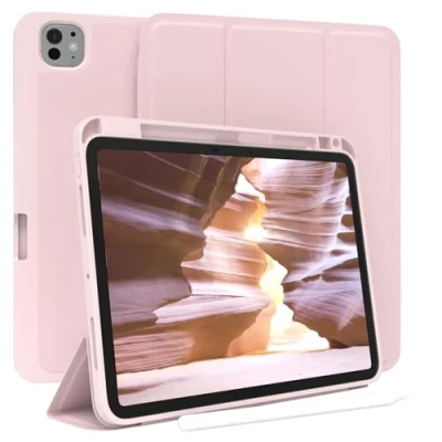 Afbeelding van EAZY Case Hoes voor iPad Pro 11 inch met pennenhouder [model 2024] Tablet Cover Opstelling Smartcase Klapcase &amp; Stand Functie Auto Sleep Wake Up Pink