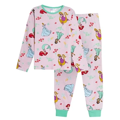 Afbeelding van Disney Prinses meisjespyjama voor kinderen, volledige lengte, pyjamaset, 100% katoen, prinsessennachtkleding, nachtkleding, roze, 3 4 jaar