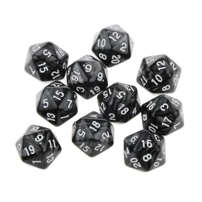 Afbeelding van Dzxin DND Game D20 dobbelstenen set, 10 stuks veelvlakkige 20 mm acryl zijdige spel voor RPG MTG tafelspellen (zwart)