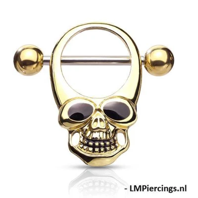 Afbeelding van Tepelpiercing skull gold plated