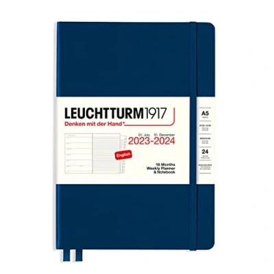 Afbeelding van LEUCHTTURM1917 367684 Weekly Planner &amp; Notebook Medium (A5) 2024, 18 maanden, Navy, Engels