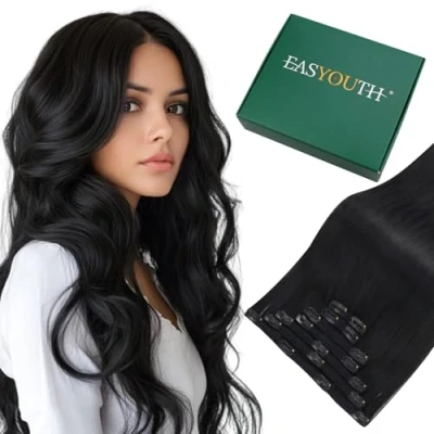 Afbeelding van Easyouth Clip in Extensies Echt Haar Dubbele Strengen Remy Human Haarextensies Clips 55cm 105g 7Stuks #1