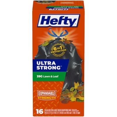 Afbeelding van Hefty Ultra Sterke Gazon en Blad Grote Vuilniszakken, 39 Gallon, 16 Count