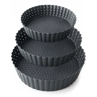 Afbeelding van Space Home Set van 3 Bakvormen Quiche en Taartvormen 20/24/28 cm Antiaanbaklaag Geperforeerde Rand Verwijderbare Bodem Ronde Hoge Taartvorm voor Oven