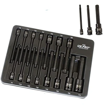 Afbeelding van US PRO Industrial Torx bit slagdopsleutelset met groot bereik T6 naar T70 Star TRX