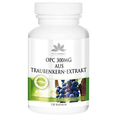Afbeelding van OPC 300mg van druivenpitextract 120 capsules veganistisch hoge dosering HERBADIREKT by Warnke Vitalstoffe Duitse apothekerskwalitei