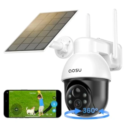 Afbeelding van AOSU 5MP bewakingscamera voor buiten, op zonne energie, bewakingscamera, outdoor accu met zonnepaneel 4K 2,4 GHz wifi, personen voertuig volgen, 360 panoramisch zicht
