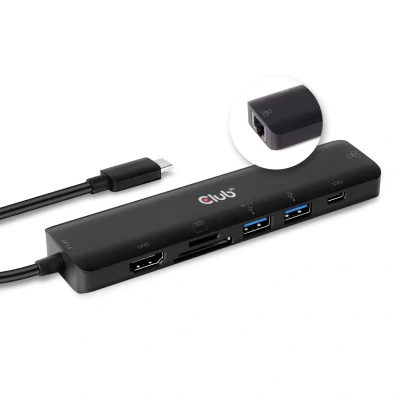 Afbeelding van CLUB3D USB TYPE C 7 IN 1 HUB TO HDMI 4K60HZ+SDTF CARD SLOT+2XUSBA + PD +RJ45 Docking 3.0 (