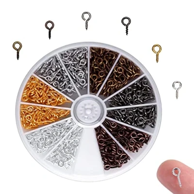 Afbeelding van 600 stuks oogschroeven, oogpennen, mini schroefogen, schroefhaken, kleine oogschroeven voor het maken van sieraden, doe zelf handwerk, 8 x 4 mm, 6 kleuren