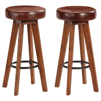 Afbeelding van Barstoelen 2 st echt leer en massief acaciahout