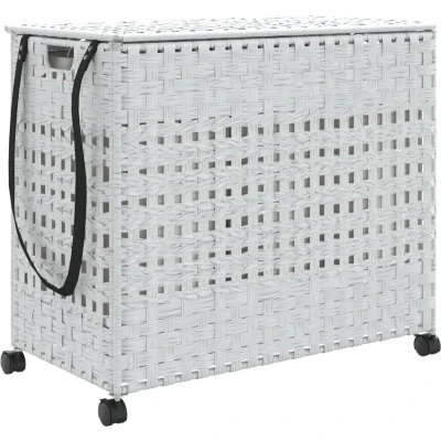 Afbeelding van Wasmand op wielen 66x35x60 cm rattan wit