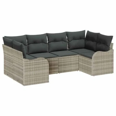 Afbeelding van vidaXL 6 delige Tuin Sofa Set met Kussens Lichtgrijs Poly Rattan