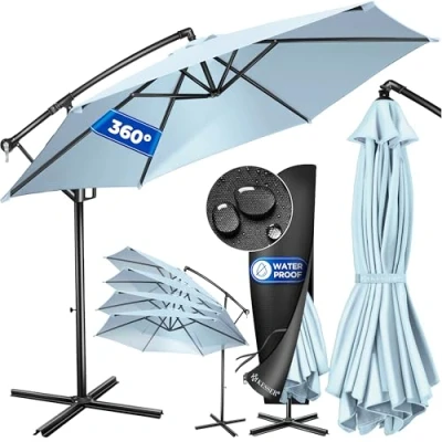 Afbeelding van KESSER® Aluminium zweefparasol, parasol met afdekking, diameter 350 cm en zwengelinrichting, zwengelscherm standaard, uv bescherming, aluminium, waterafstotend scherm, 360 graden functie,