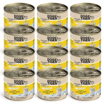 Afbeelding van Dogs&#039;n Tiger Schlemmermenu Freigeist, natvoer voor katten met verse vitaminerijke groenten, kip, zalm zonder granen, toegevoegde suiker, kunstmatige conserveringsmiddelen, 200 g (verpakking van 12