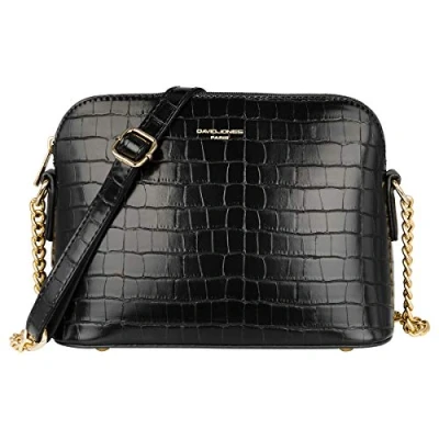 Afbeelding van David Jones Dames Kleine Crossbody Schoudertas Ketting Handtas PU Leer Lakleer Ritssluiting Messenger Tassen Vrouwen Citytas Avondtas Crossover Mode Reis Krokodil Zwart