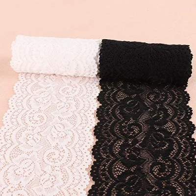 Afbeelding van Yulakes 5 yards zwarte elasticiteit kanten boord lint rand sierlint kant bloem voor handwerk lingerie trouwjurk bruiloft decor 10 cm breed (zwart)