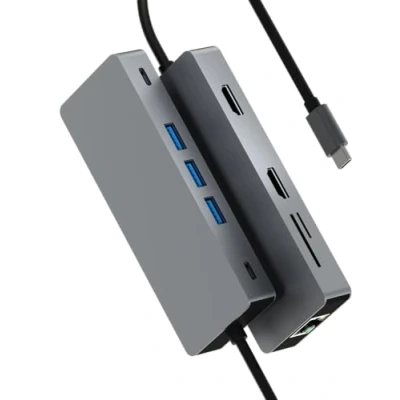 Afbeelding van Rolio USB C Hub Dual HDMI 1x Ethernet 1Gbps 3x 3.0 2x SD/TF Kaarten