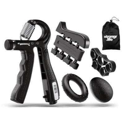 Afbeelding van Strongr.Life Handtrainer, set met vingertrainer, rubberen trainer, ringtrainer, softbal, opbergtas grip trainer weerstand 5 60 kg