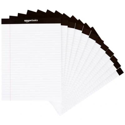 Afbeelding van Amazon Basics Kladblok met lijnen, 21,6 x 29,8 cm, 50 stuks 12 vellen elk, wit