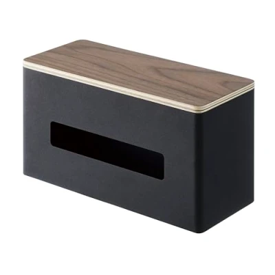 Afbeelding van Yamazaki Tissuehouder Rin Tweezijdig Zwart Donkerbruin Hout 26x11x14cm