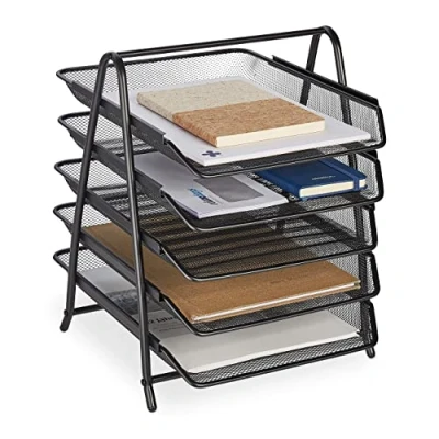 Afbeelding van Relaxdays brievenbak metaal zwart 5 vakken groot sorteerrek a4 bureau organizer