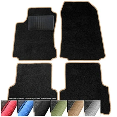 Afbeelding van moto MOLTICO Vloermatten auto velours automatten zwart set 4 delig geschikt voor Mercedes Benz S Klasse W126 1979 1991 (beige siernaden)