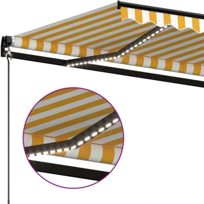 Afbeelding van vidaXL Luifel handmatig uittrekbaar met LED 400x350 cm geel en wit