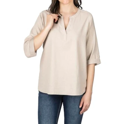 Afbeelding van DENIMFY Dames Blouse DFSara regular fit Beige L V Hals Volwassenen