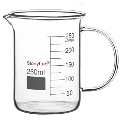 Afbeelding van stonylab Lab Beker Glas met Handvat, Borosilicaatglas Gegradueerde Lage Vorm Griffioen Handvat en Schenktuit, 250 ml