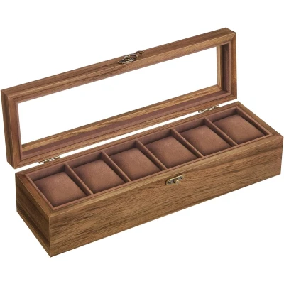 Afbeelding van Luxe Horlogebox van Massief Hout Horlogedoos Met 6 Vakken Sieradendoos Opbergdoos Verwijderbare Kussens Cadeauset