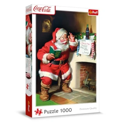 Afbeelding van Trefl Coca Cola, Sinterklaas bij de schoorsteen Puzzel met 1000 stukjes Kerstpuzzel, voor volwassenen en kinderen vanaf 14 jaar