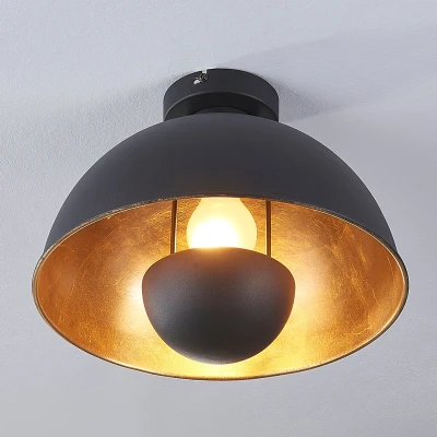 Afbeelding van Lindby plafondlamp 1licht Metaal H: 26 cm E27 zwart, goud mat
