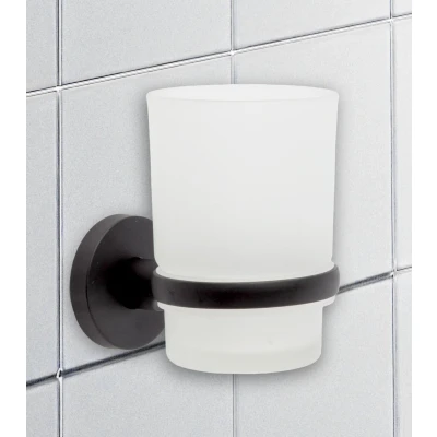 Afbeelding van IPEA Wandgemonteerde tandenborstelhouder met beker, geen boren nodig, modern design, elegante en tandpasta voor wandmontage om te plakken in de badkamer, douche, huis, zwarte