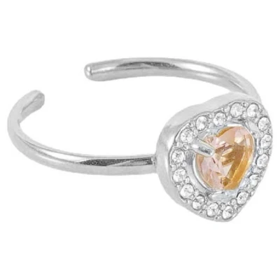 Afbeelding van Ring Hart met Zirkonia RVS One Size Zilverkleurig en Roze