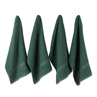 Afbeelding van DII Katoenen wafelbadstof theedoeken, set van 4 stuks, 15 x 26, ultra absorberend, zwaar belastbaar, drogen en reinigen keukenhanddoeken donkergroen