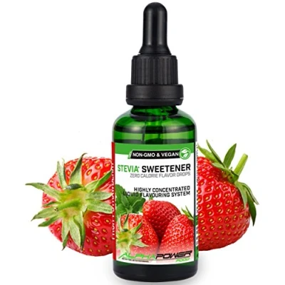 Afbeelding van ALPHAPOWER FOOD® Stevia Flavour Drops, Vegan, flüssig liquid 1x50ml Aroma Erdbeere, Lebensmittel flavor Konzentrat &amp; Geschmackstropfen Flave Tropfen ohne Zucker, Flavdrops zum Essen Backen