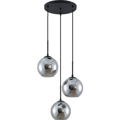 Afbeelding van Lindby hanglamp 3lichts staal, glas H: 17.5 cm E27 rookglas, zwart