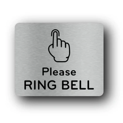 Afbeelding van Ring The Bell Sign zelfklevende deurbel sticker of deurkennisgeving, gegraveerd met universeel pictogramsymbool en tekst (maat 9 cm x 11 cm) (zilver)