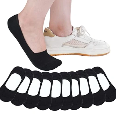 Afbeelding van HBselect 10 paar sokken voor dames, onzichtbare korte sokken, sneakersokken met antislip siliconen dezelfde kleur, zwart, 38 EU